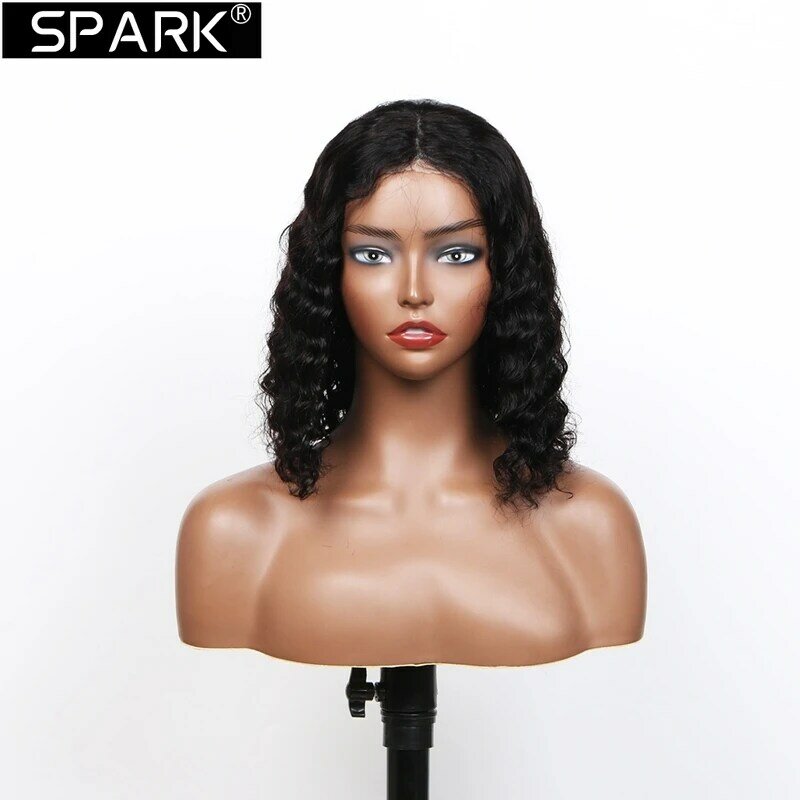 SPARK Deep Wave 13x4/4x4/T/Side Part Lace Short Bob Wig 100% Human Hair 1B Brazilian Hair Transparent Lace Pre Plucked 8-16 Inch