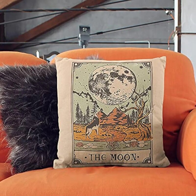 The Moon Tarot Theme Throw Pillow Case, Gift for Daughter, Sister, Gift for Astrology Lovers, Tarot Lovers, Girl Room Decor