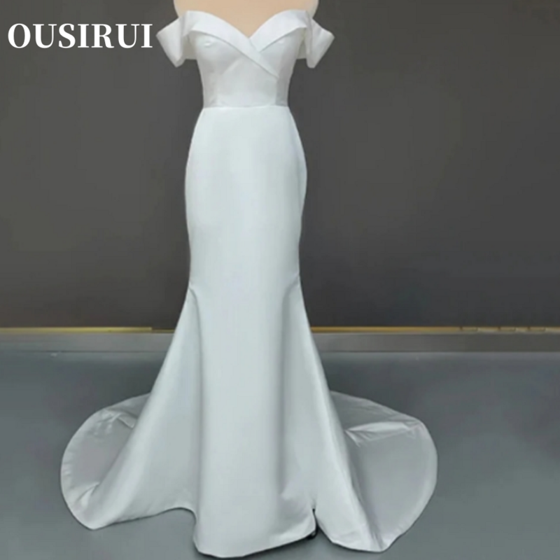 Ousirui rücken freie Brautkleider maßge schneiderte Sweep Train elegante V-Ausschnitt Meerjungfrau Brautkleider von der Schulter Vestidos de Novia
