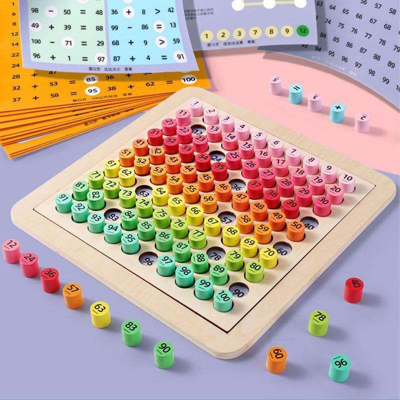 Tablero de madera Montessori de cien matemáticas, 1-100, juego de números de matemáticas Montessori, juguete de aprendizaje y