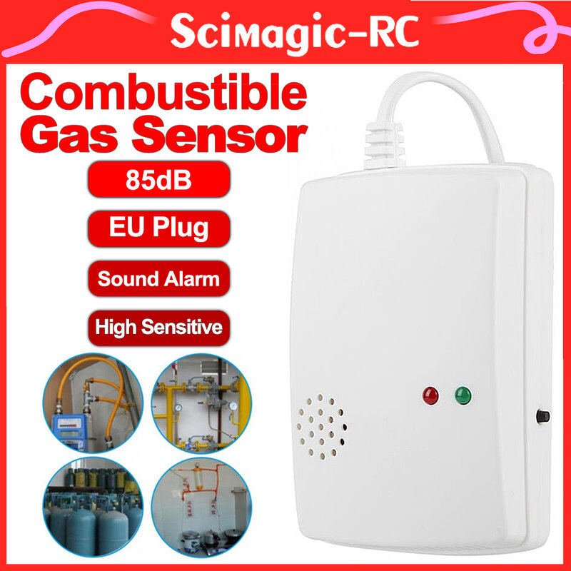 EU Plug.Sensor High Sensitive Combustible Gas Alarm  Standalone Detector with Sound Alarm for LPG LNG Coal Natural Gas Leak