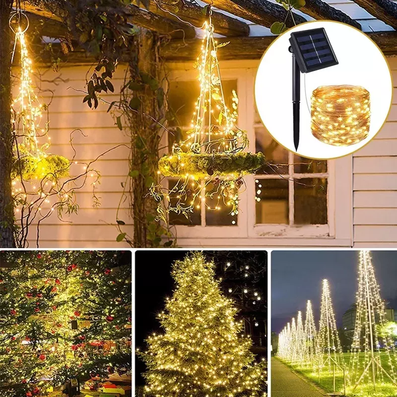 Solar LED Fairy Light String, Guirlanda ao ar livre, Lâmpada impermeável do festão do jardim, Decoração da festa do pátio do Natal, 32m, 22m, 12m, 7m