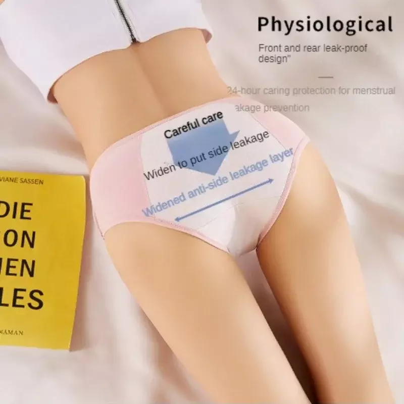 Celana dalam fisiologis ukuran besar pinggang tinggi menstruasi depan dan belakang Anti bocor desain antilembap celana dalam katun wanita