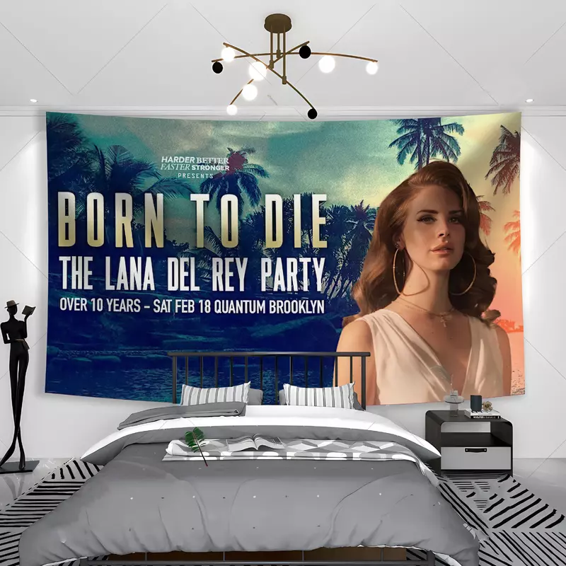 ธงแบนเนอร์ภาพวาดพรมเครื่องตกแต่งฝาผนัง Lana Del reys สวยงาม hiasan kamar สวนในบ้าน