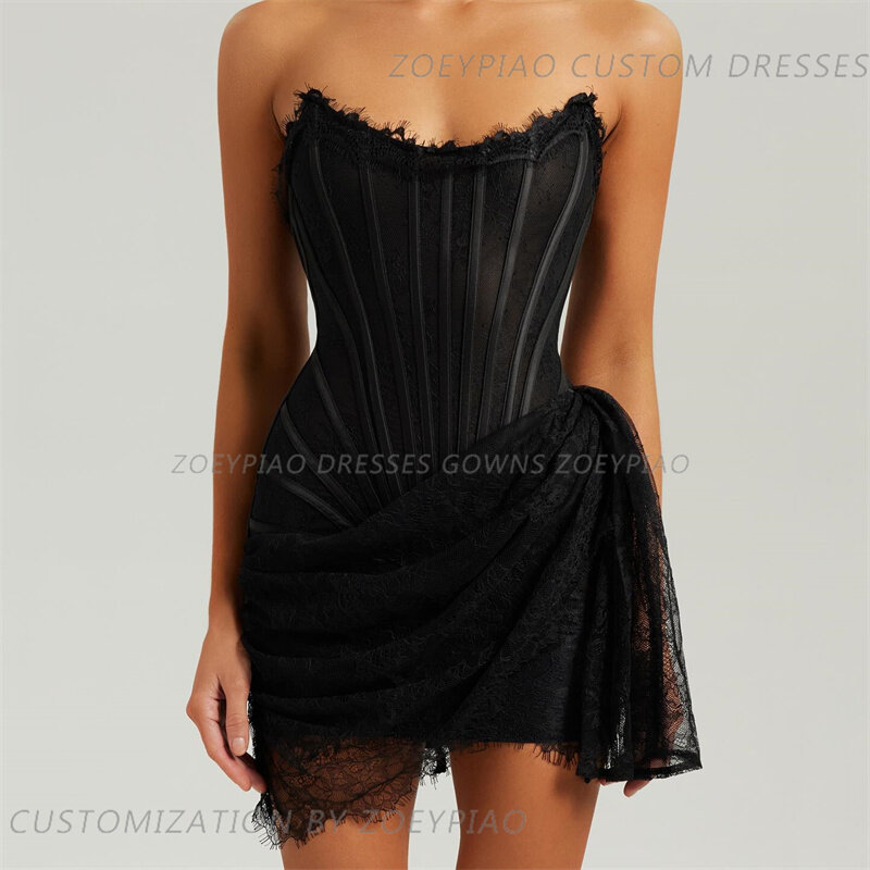 Robe de soirée sexy courte en dentelle noire, robe de cocktail, mini, occasion formelle, personnalisé, 2024