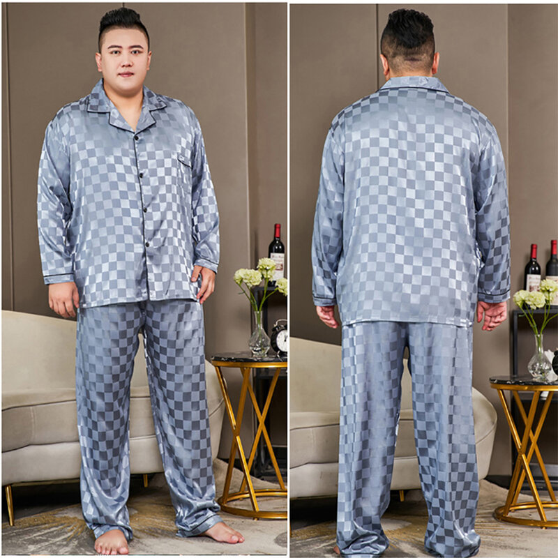 5XL pigiama di grandi dimensioni per uomo 165KG primavera estate ghiaccio raso di seta Cool pigiama uomo Set Casual allentato lusso stampa pigiameria pigiama