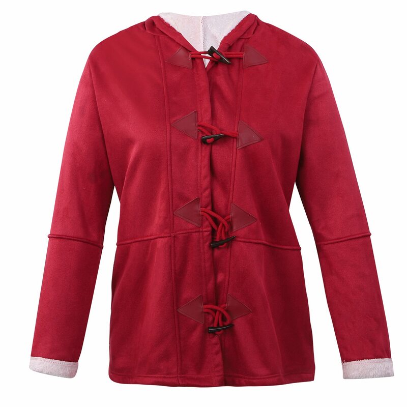 Mantel musim dingin wanita, jaket mantel musim dingin longgar kancing dua baris lengan panjang palsu ukuran besar dengan kantong anggur merah, XL