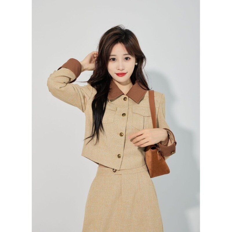 Insozkdg Spring Autumn Elegant 2 Piece Sets Women Fashion Vintage Party Korean Style Slim Chic Long Sleeve Coat + Skirt Suits