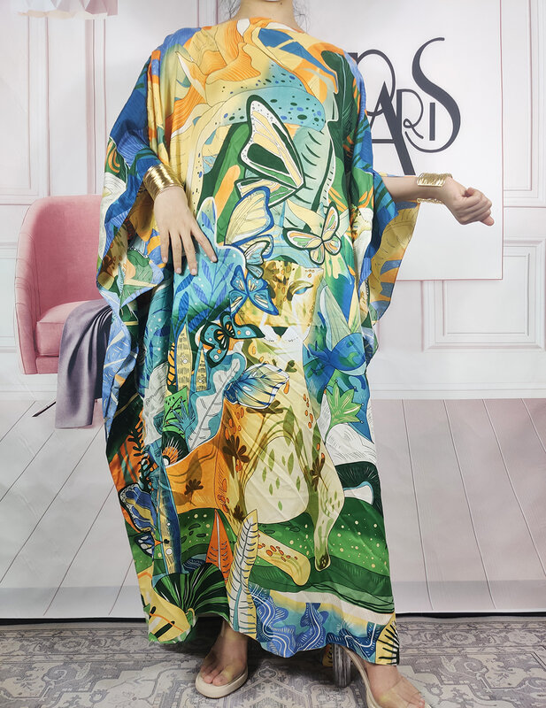 Vestido largo de seda de sarga para mujer musulmana, caftán suelto, estilo africano, BouBou, 2023