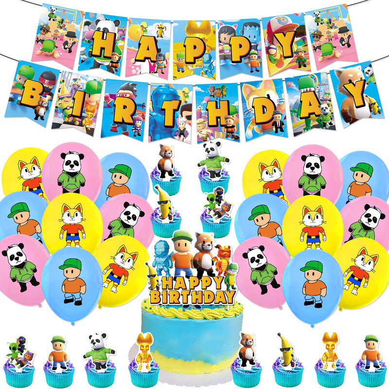 Stumble Guys Birthday Decoration Balloon Banner Cake Topper Tableware Birthday Party Supplies Baby Shower