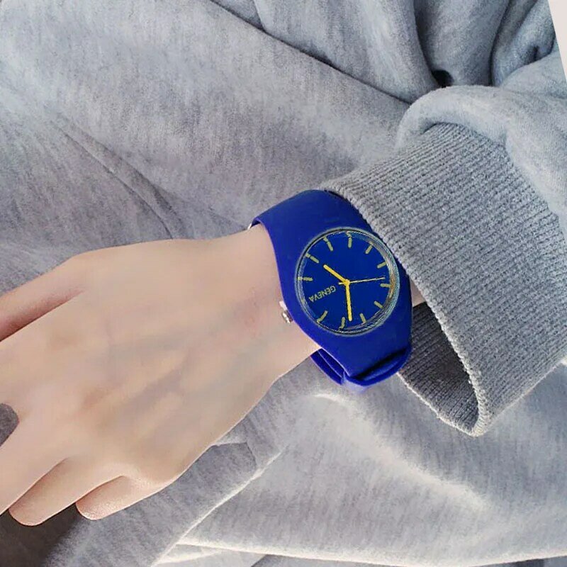 Colorido relógio masculino & feminino creme ultra-fino moda relógio pulseira de silicone relógio de lazer genebra relógio de pulso feminino geléia presente