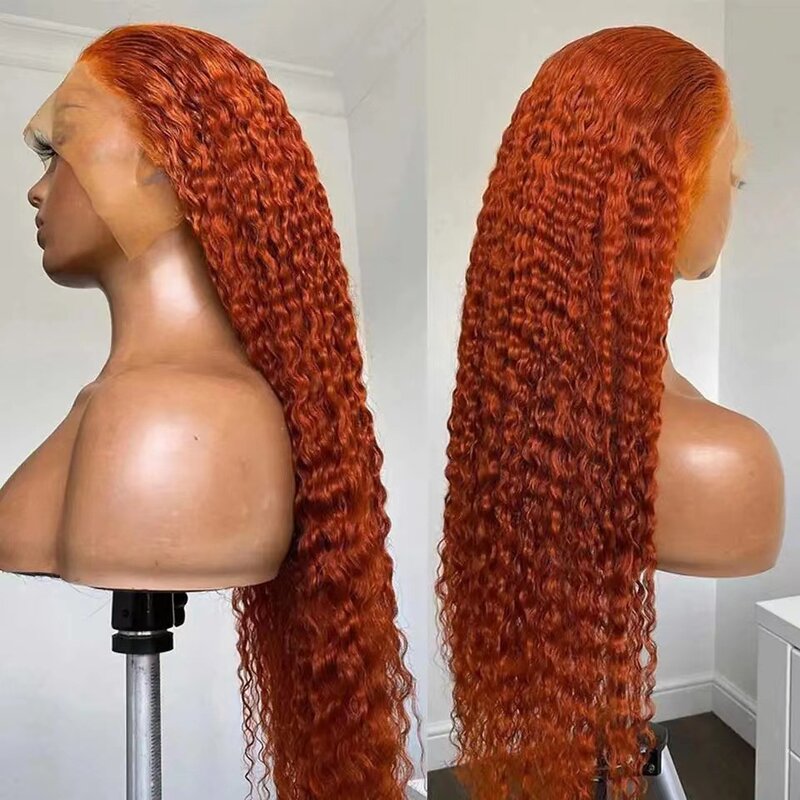 Wig renda oranye wanita renda depan rambut Latam panjang Roll Set Wig keriting kecil Afrika dengan Headpiece renda rambut manusia