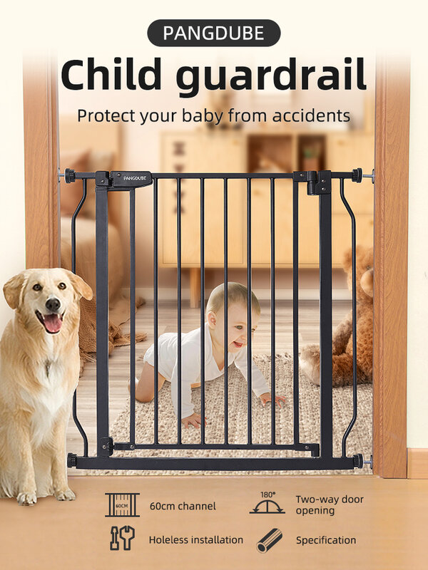 ประตูกั้นความปลอดภัยสำหรับเด็ก, 75-147ซม. ประตูรักษาความปลอดภัยบันไดสำหรับสุนัขเด็กบันไดเด็กประตูความปลอดภัยของเด็กแบบมีแรงกดติด