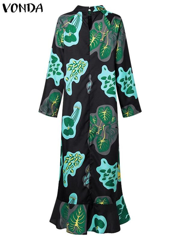Летнее платье-макси для женщин, свободное винтажное пляжное платье с цветочным принтом VONDA, повседневное богемное платье с длинным рукавом