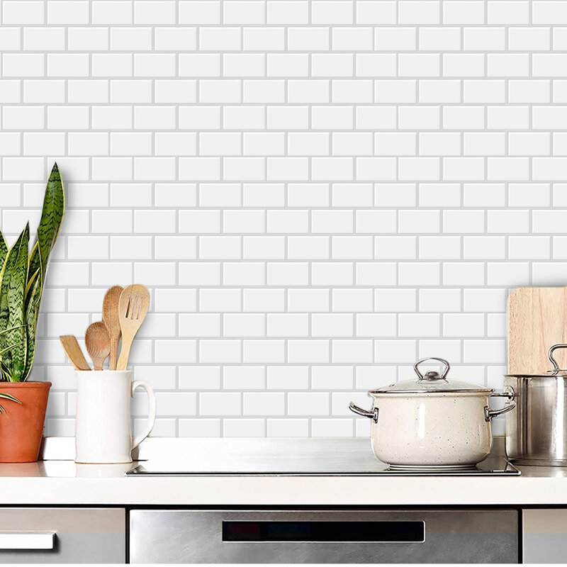 Universal Kitchen Brick Wallpaper, À prova de óleo, Adesivo de parede, Blocos de construção removíveis, Casca e vara
