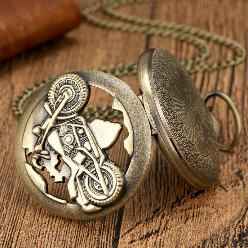 Reloj de bolsillo para motocicleta, pulsera de cuarzo con colgante, de bronce, estilo Retro, Unisex