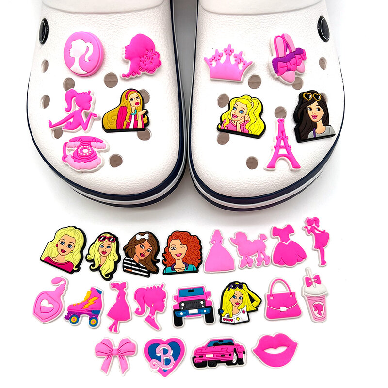 Sepatu boneka wanita, merah muda gadis wanita boneka jimat sepatu untuk dekorasi sandal bakiak aksesoris sepatu pesona untuk hadiah teman