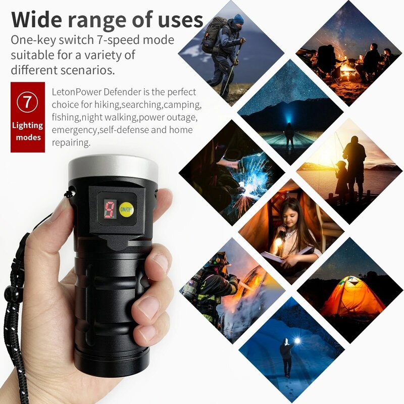 Letonpower rechargeable flashlight strong  Flashlight Portable Outdoor light waterproof fishing flashlight the best flashlight