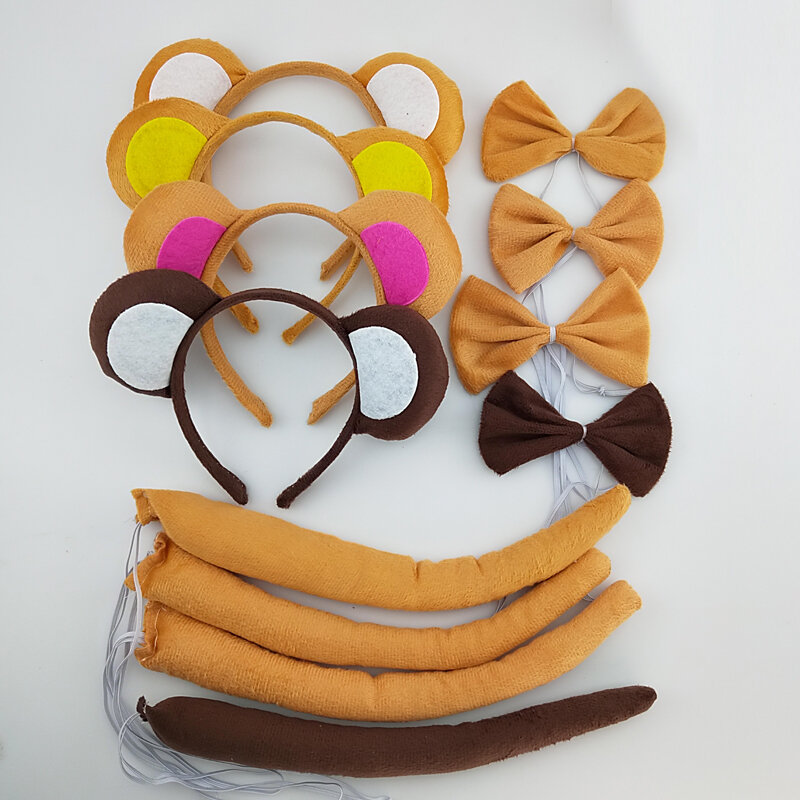 Pelúcia Monkey Ear Headband para adultos e crianças, Tail Tie, Animal para presente, festa de aniversário, cosplay, Natal, Halloween Headwear