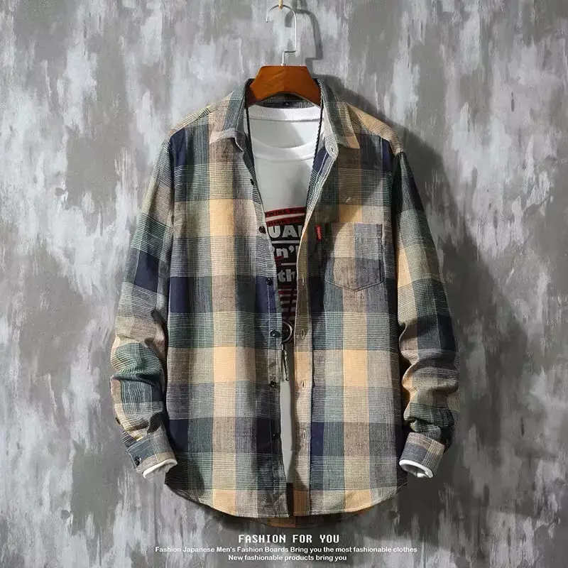 Long Sleeve Shirts and Blouses for Men Plaid Elegant Cotton Normal Man Tops Social  New in Hipster Spring Clothing