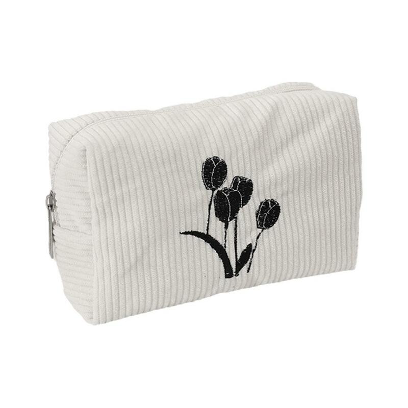 Embroidered Flower Cosmetic Bag Stationery Storage Ins Case Korean Large Pencil Bag Pencil Bags Capacity School Student Sty J0X1