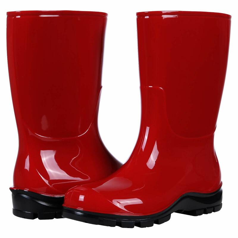 Litfun sepatu bot karet kasual untuk wanita, sepatu bot hujan motif luar ruangan, sepatu kerja antiselip tahan air nyaman