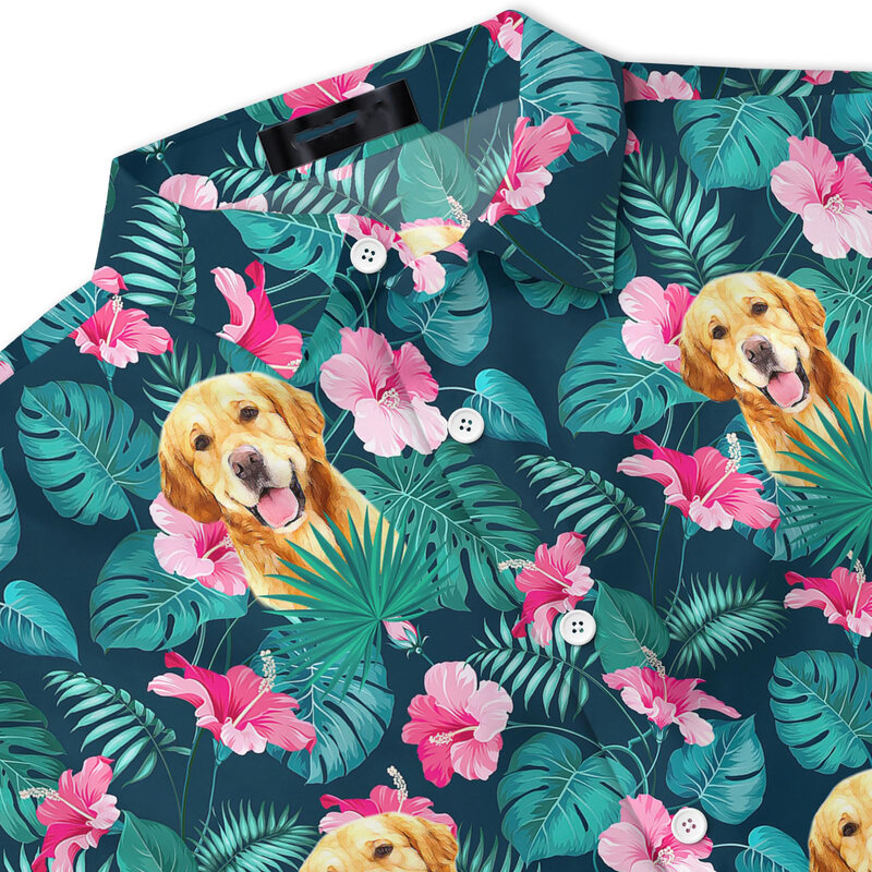 강아지 꽃 그래픽 셔츠 남성용 의류, 3D 프린트 동물, 재미있는 셔츠, 해변 캐주얼 Y2k 탑 라펠