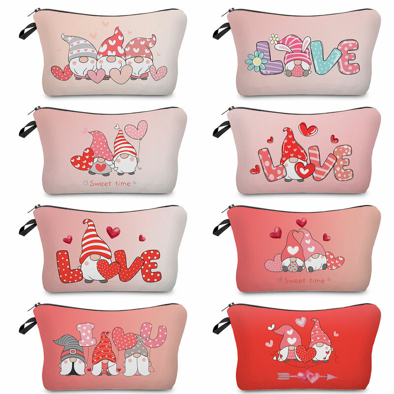 Toiletry Bags LOVE Valentine's Day Elf Pattern Organizer Outdoor Portable For Cosmetic Cases Cute Gnome Print Makeup Bag Custom