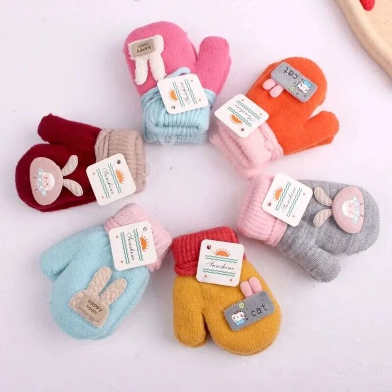 1-3Years Baby Gloves Cute Full Finger Warm Baby Mittens Thicken Knitted Gloves Winter