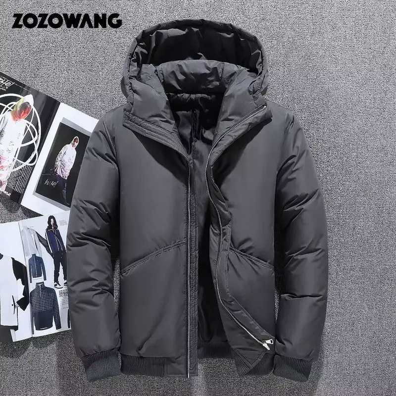 ZOZOWANG 2023 남자 겨울 재킷 흰 오리 다운 파카 캐주얼 거위 깃털 남자 겨울 코트 후드 두꺼운 따뜻한 방수 재킷-30 도 긴 코트