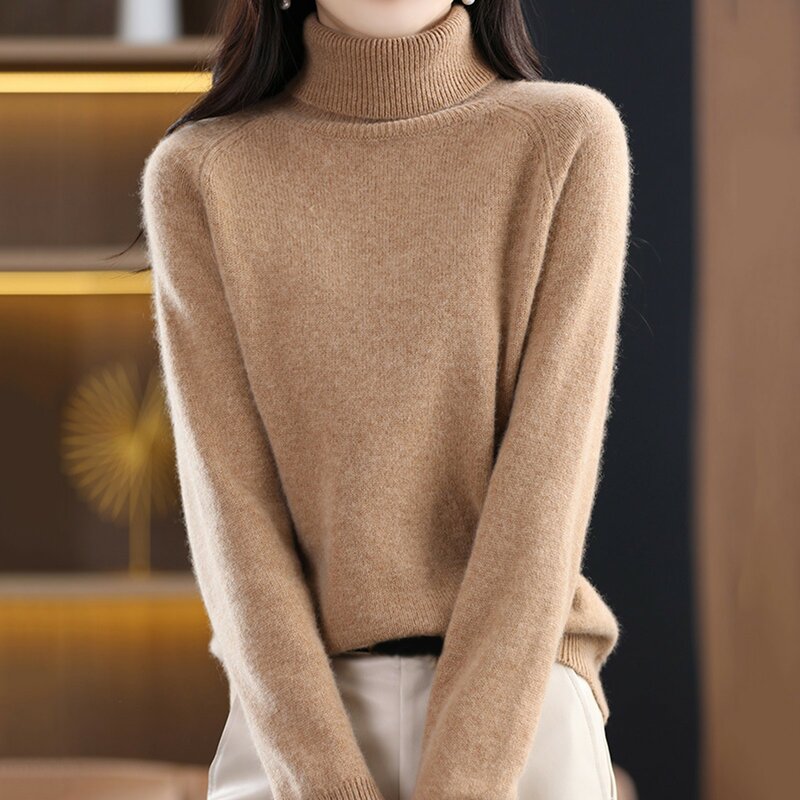Suéter de cuello alto para mujer, sudaderas básicas clásicas de punto grueso, simples y suaves que combinan con todo, talla grande, Otoño, nuevo