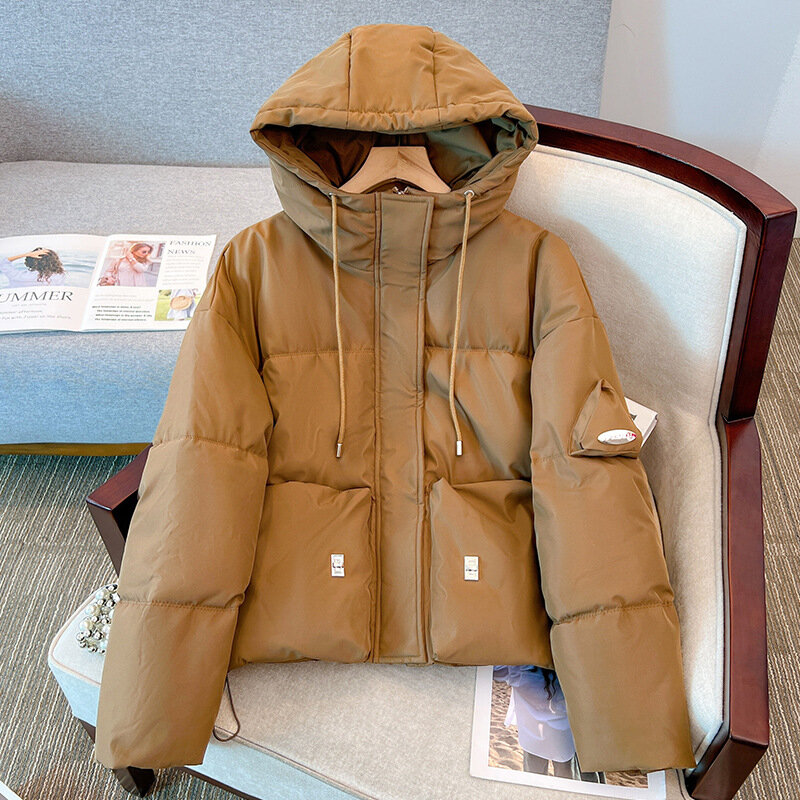 2023 nowy zimowy modny ciepły damski bawełniany płaszcz z kapturem długi rękaw koreański grubszy krótki damski bawełniany płaszcz