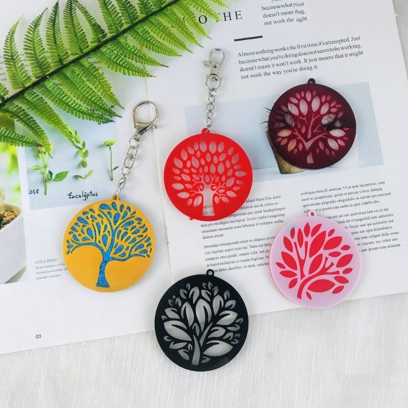 9 Holes Silicone Keychain Moulds Pendant Molds with Hole Tree of Life Shaped DIY Hand-Making Tool Keychain Decoration