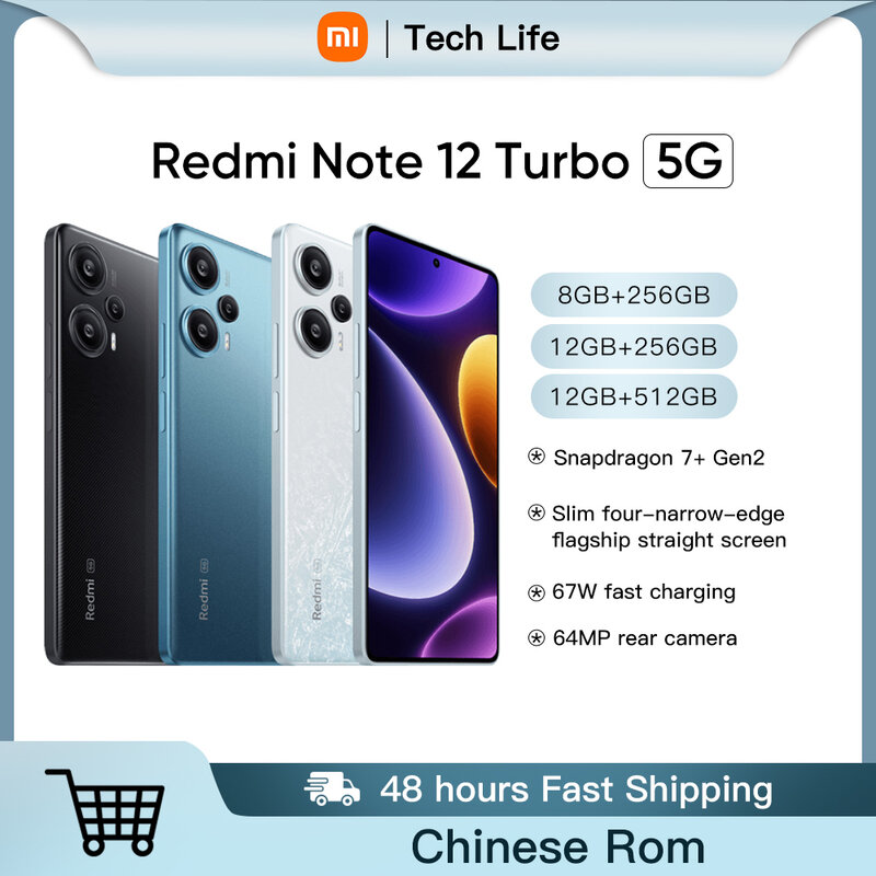 Redmi Note 12 Turbo 5G Smartphone NFC Snapdragon 7 + Gen 2 Processador octa-core Câmera de 64MP 67W Carregamento Flash Rápido CN Versão 2023