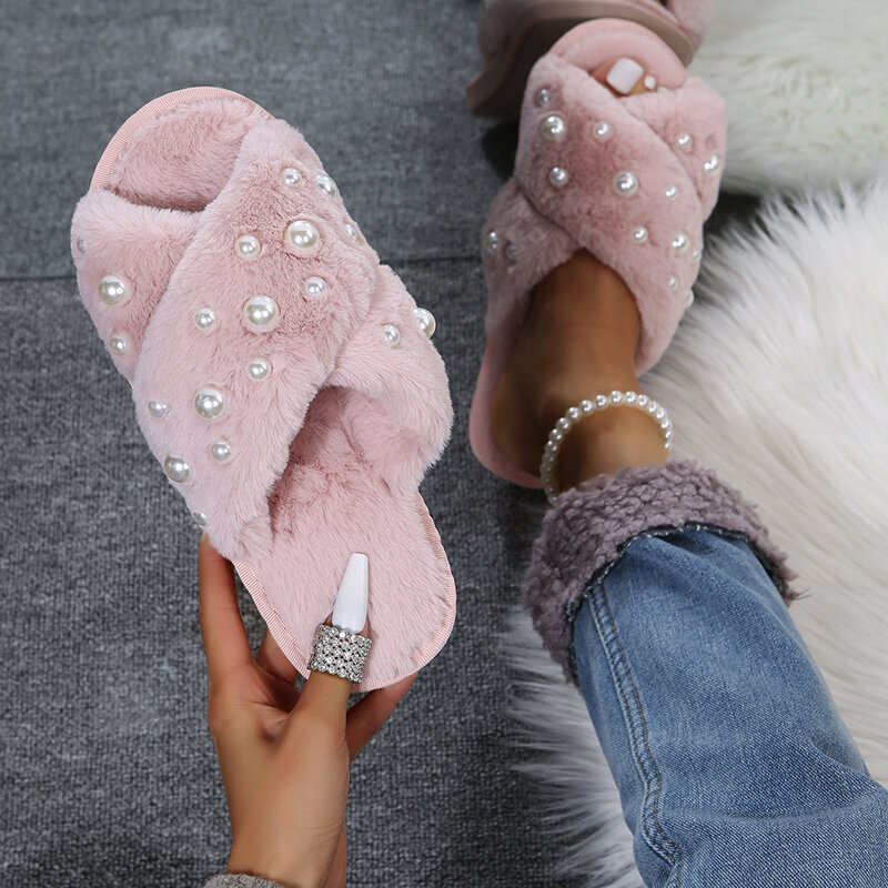 2024 Slippers Women House Slippers Warm Slippers Women Winter Crystal Fur Home Shoes For Women Slippers Casual Plush Comfortable