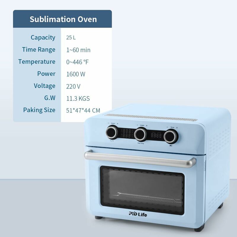 PYD Life Sublimation Oven Machine 25 L 110 V 1600 W Light Blue Convection Oven for Sublimation Blanks Mugs Tumblers Cups