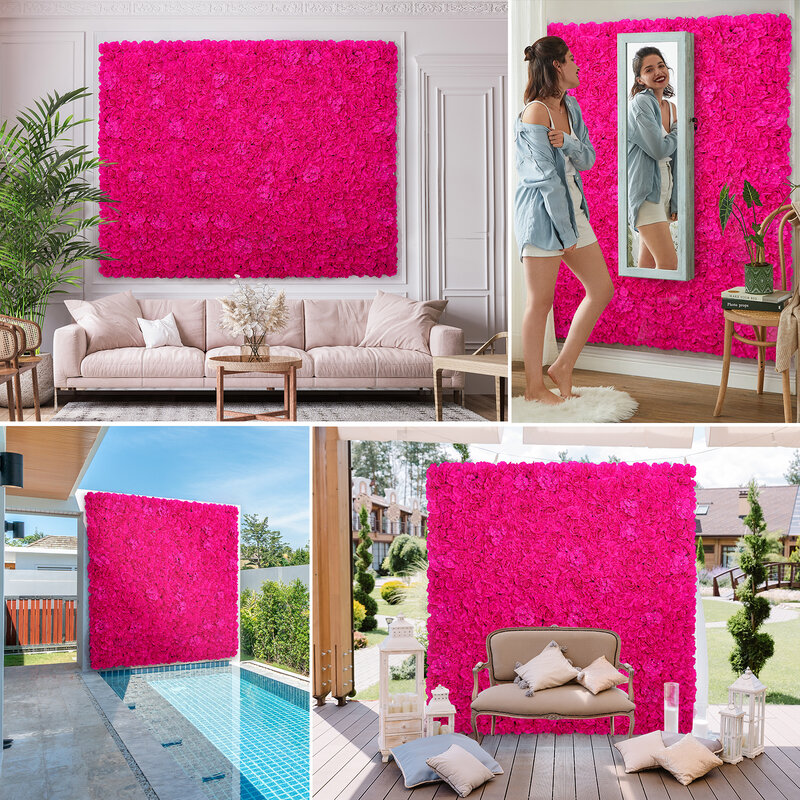 6szt sztuczny ściana kwiatów Panel 3D tło z kwiatami Faux róże na ścianę wesele wieczór panieński dekoracja zewnętrzna