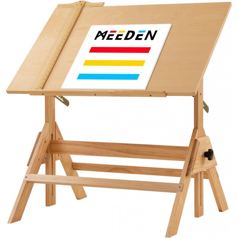 Meeden โต๊ะไม้ทึบ, โต๊ะวาดรูปศิลปิน, โต๊ะเขียนหนังสือสตูดิโอ, โต๊ะหัตถกรรมศิลปะที่มีความสูงและเอียงได้