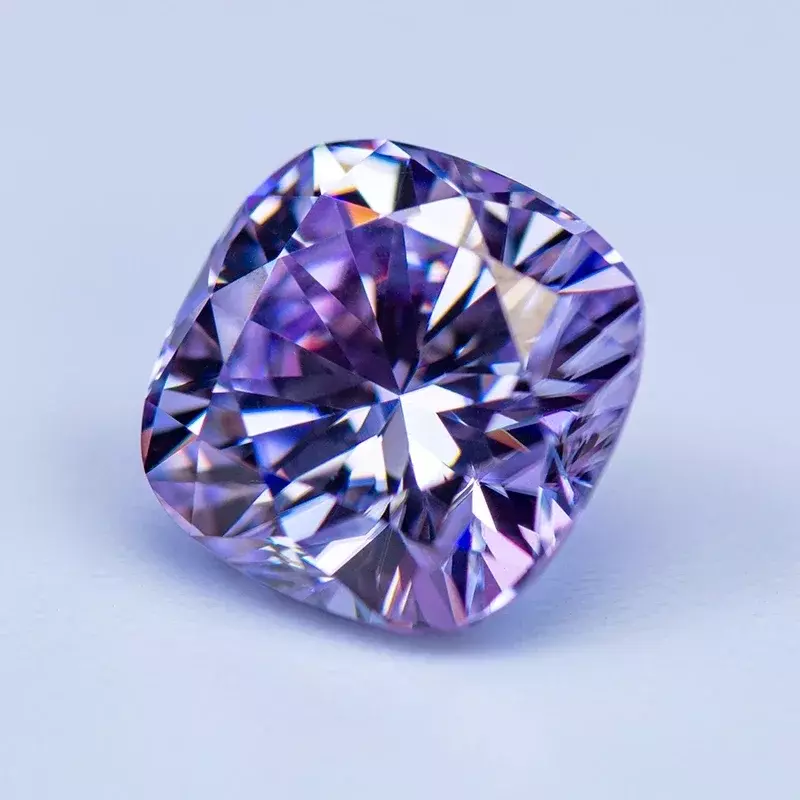 Moissanite Diamante Lab Crescer Pedras Preciosas para Mulheres, Cor Roxa Clara, Almofada Cortada para Encantos, Jóias com Certificado GRA