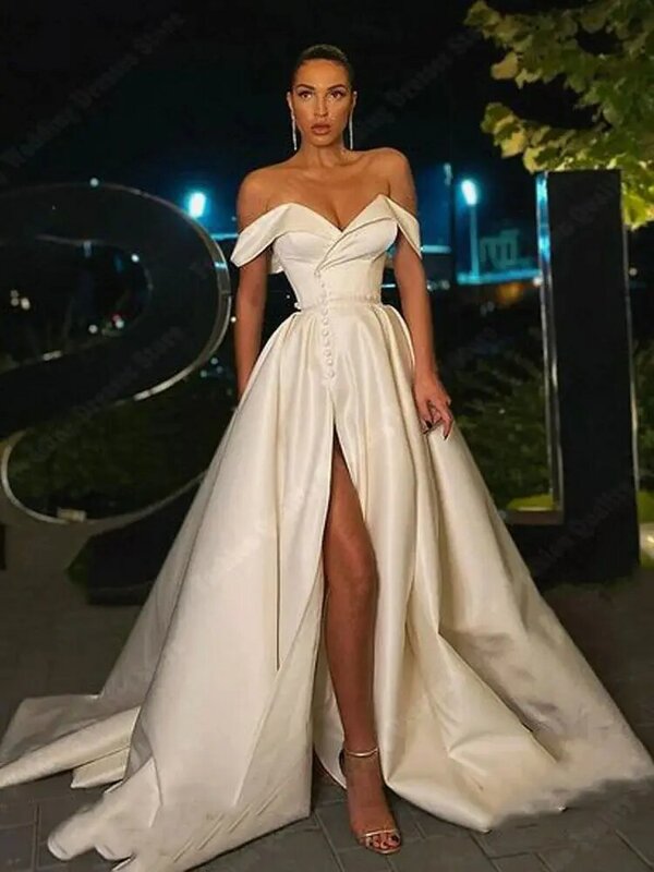Popularne jasne suknie ślubne z odkrytymi ramionami Plus Size długa spódnica dworska na dół najnowsza lista księżniczki westidos De Noivas
