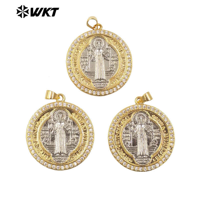 Colar Medalha St Benedict para Christian, Ouro 18K, Novo Design, Presente Jóias Religiosas, WT-MN987