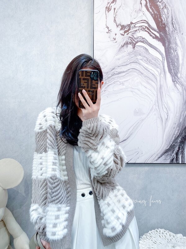 HDHOHR 2023 Real Mink Fur Coat Women Natural Kintted Mink Coats Batwing Sleeve Mink Fur Jackets Winter Warm For Female Plus Size