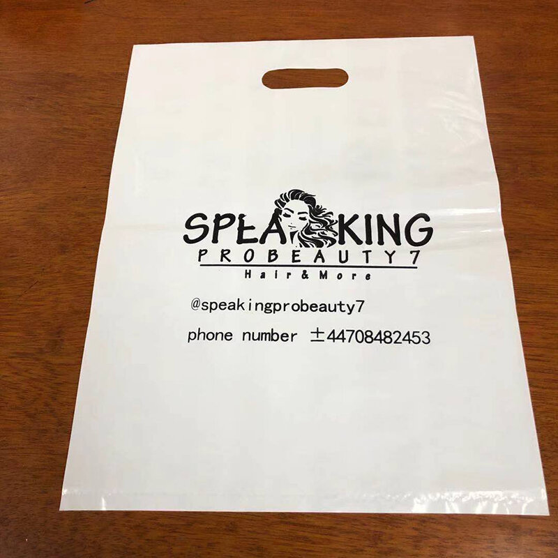 100 stücke benutzer definierte Logo-Kunststoff-Einkaufstaschen mit Griff, Kunststoff-Schmuck beutel Verpackung Geschenk Tragetaschen Griff Klumpen Taschen Witz