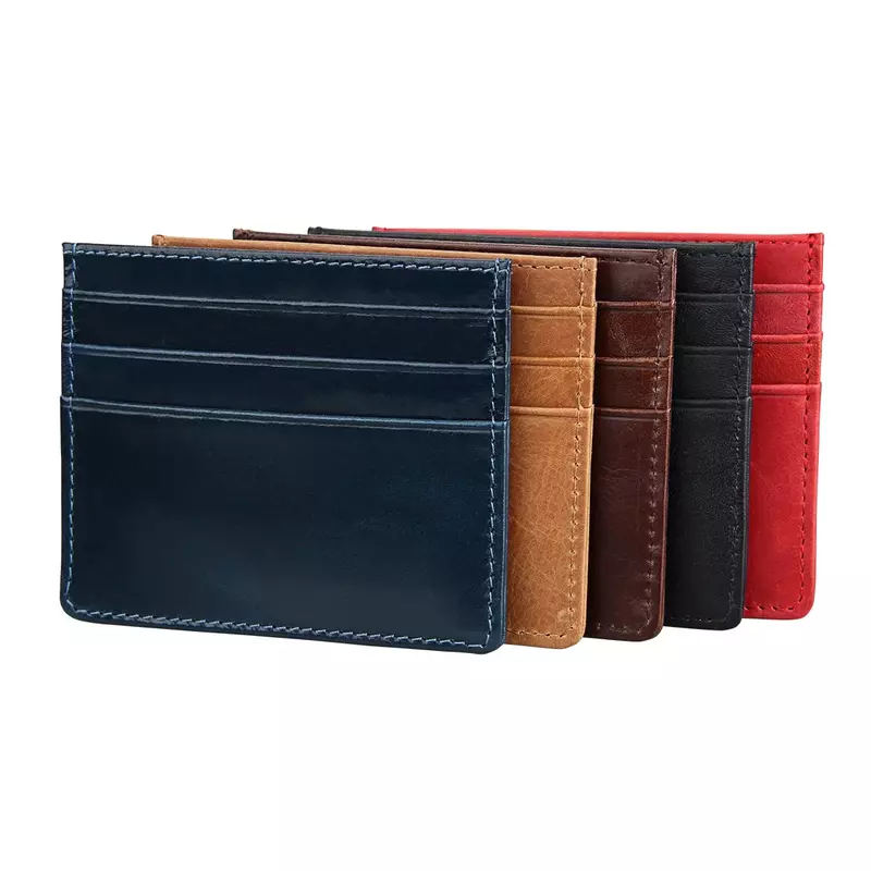 Retro Genuine Leather Card Wallet with 7 Card Slot Ultra Thin Rfid Credit Card Holder Coin Purse Short Slim Wallet for Men Women
