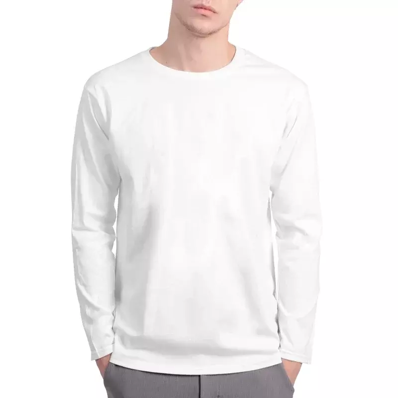 B6818-camisetas de manga larga para hombre, camisa de Color puro con cuello redondo, 100% algodón, ropa masculina