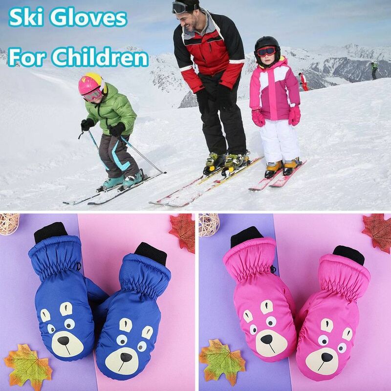 Sarung tangan Ski anak, anti selip Kartun tahan angin, sarung tangan olahraga musim dingin tebal hangat tahan air untuk umur 5-8 tahun