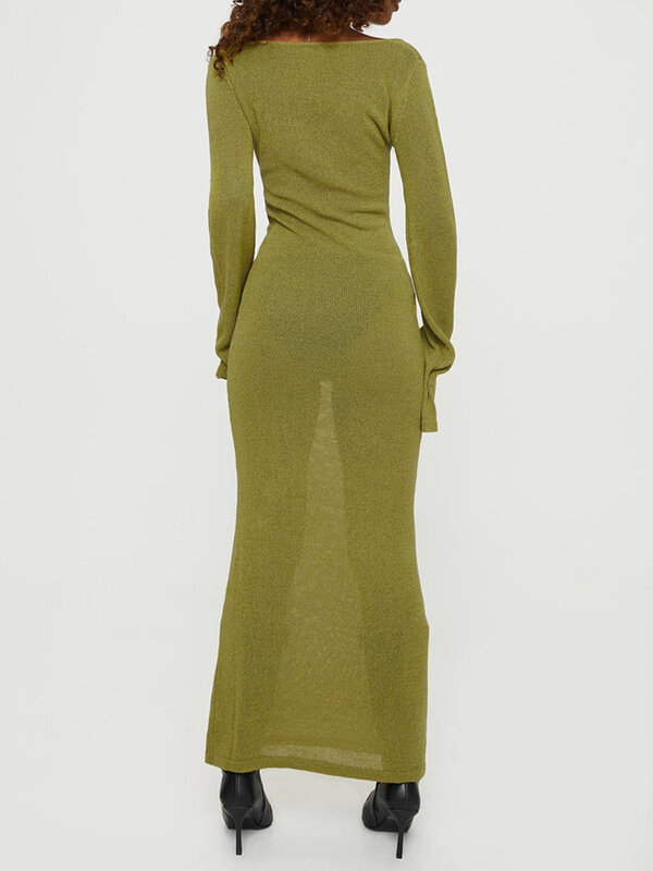 Женское однотонное платье с длинным рукавом