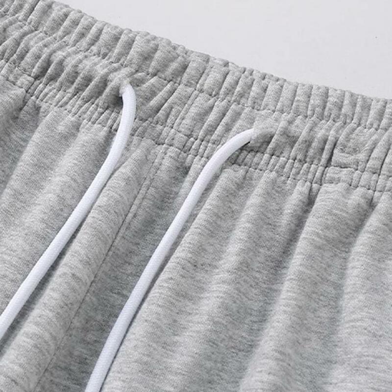 Men Sports Pants Warm Plush Men's Sweatpants Cozy Ankle Length Trousers with Elastic Waist Pockets for Fall/winter Sports Solid
