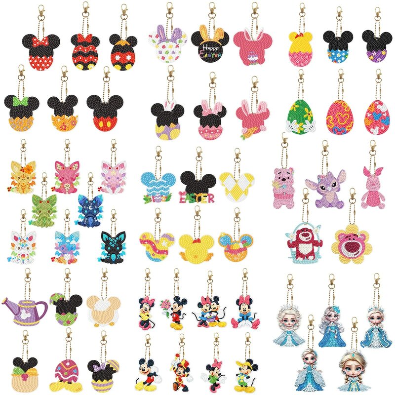Disney-Porte-clés peinture au diamant pour enfants, dessin animé, mosaïque complète, broderie, couture, bricolage, pendentif pour sac à dos, cadeau mignon
