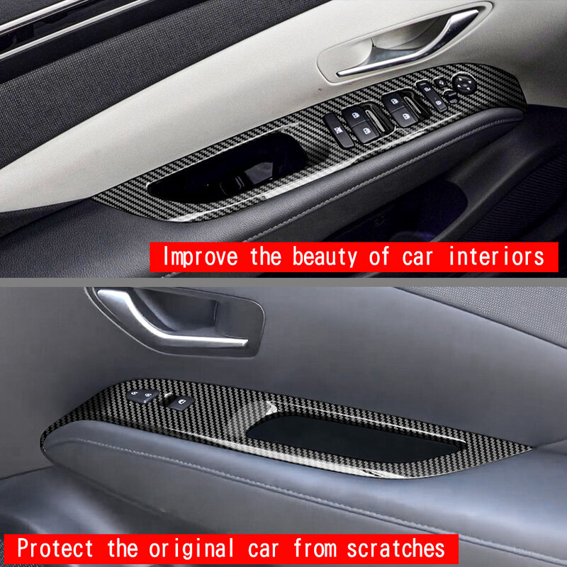 ที่วางแขนยกหน้าต่างประตู2023อุปกรณ์เสริมรถยนต์สำหรับ Hyundai Tucson 2022แผ่นคาร์บอนไฟเบอร์แผ่นป้องกันแผ่นสติกเกอร์